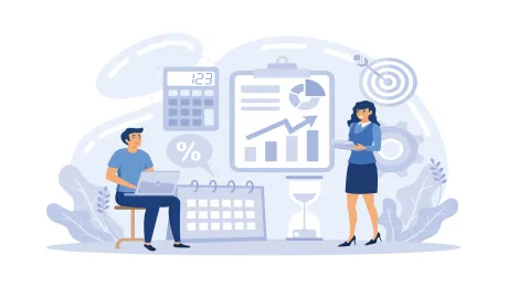 A man and a woman analyzing data